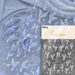Lotus Leaf Brocaded Carp Koi Playing Goldfish Cavort Ripple Droplet Water Bubbles Self Adhesive Nail Art Stickers Manicure Decal (Online Order Only)