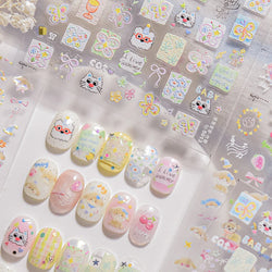 Small Animals Meeting Dog Cat Kitten Bowknot Cherry Butterfly Wreath Paw Star Hat Self Adhesive Nail Art Stickers Manicure Decal (ONLINE ORDER ONLY)