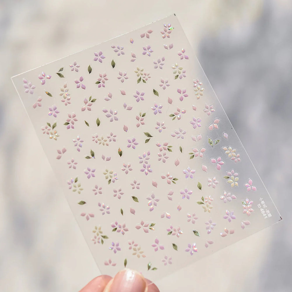 Pink Cherry Blossoms Peach Flower Petal Green Leaf Greenery 5D Embossed Relief Self Adhesive Nail Art Sticker 3D Manicure Decals (ONLINE ORDER ONLY)