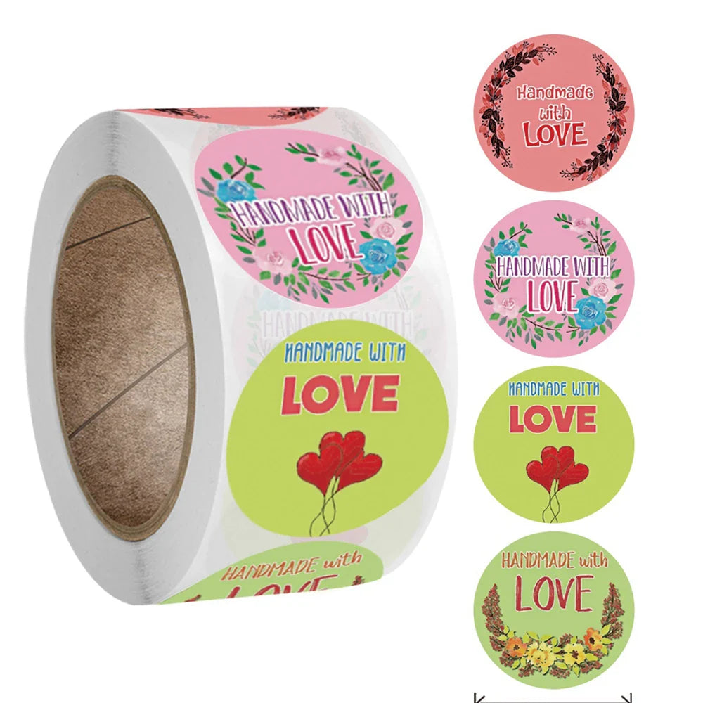 500pcs/roll Handmade with Love Letter Stickers Thank You Stickers Labels Wedding Box Gift Packing Decoration Stationery Stickers (ONLINE ORDER ONLY)