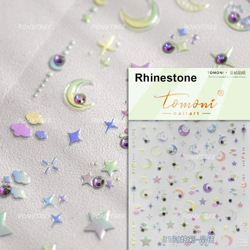 Chic Colourful Star Moon Curved Line Arc Necklace Love Heart Hanging in The Air Cherry Adhesive Nail Art Stickers Manicure Decal (Online Order Only)