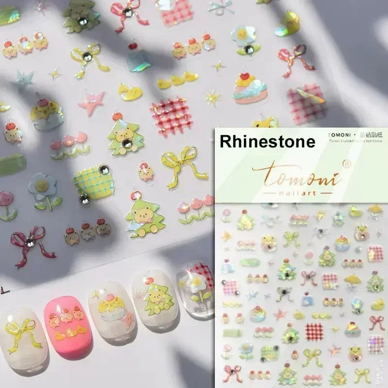 Black White Christmas Tree Snowflake Bowknot Snowman Socks Star Santa Hat Deer Rhinestone Winter Nail Art Sticker Manicure Decal (Online Order Only)