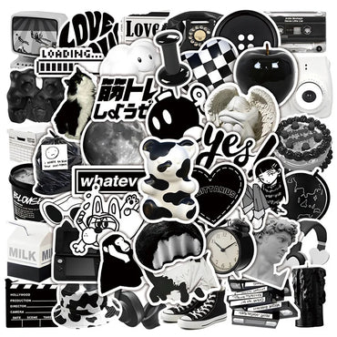10/30/50PCS INS Black White Sketchbook Sticker Aesthetic PVC Children's Laptop School Stationery Scrapbooking Supplies for Kids (ONLINE ORDER ONLY)