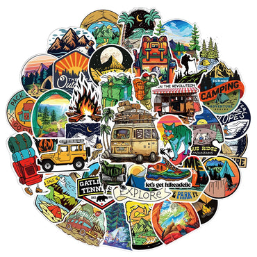 10/30/50/100pcs Outdoor Hiking Camping Stickers Cartoon Decal Skateboard Phone Laptop Car Luggage Bike Cool Waterproof Sticker (Online Order Only)