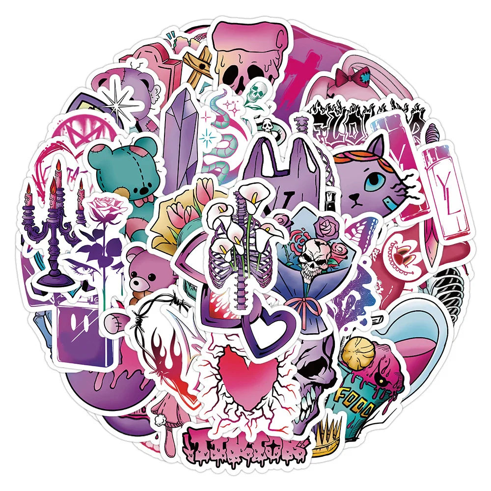 10/30/60pcs Magic Gothic Skull Cool Stickers Decals Laptop Luggage Phone Suitcase Notebook Guitar Waterproof Sticker Kids Toys (ONLINE ORDER ONLY)