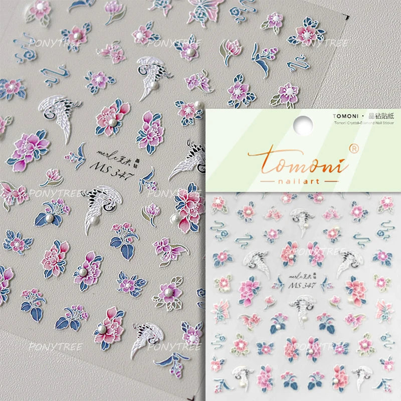 Chic Begonia Flower Miss-grass Pink Gradient Cherry-apple Tree Leaves Peach Blossom Adhesive Nail Art Spring Nail Stickers Decal (ONLINE ORDER ONLY)