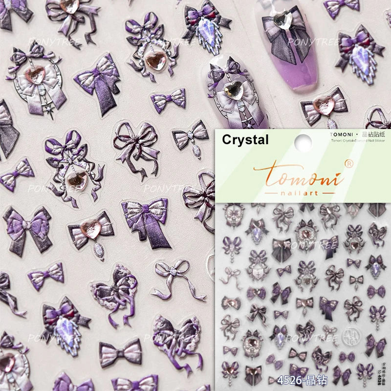 Chic Red Bowknot Silk Ribbon Pearl Elegant Line Self Adhesive Nail Art Stickers Dressy Rhinestone Manicure Decals Nail Supplies (Online Order Only)