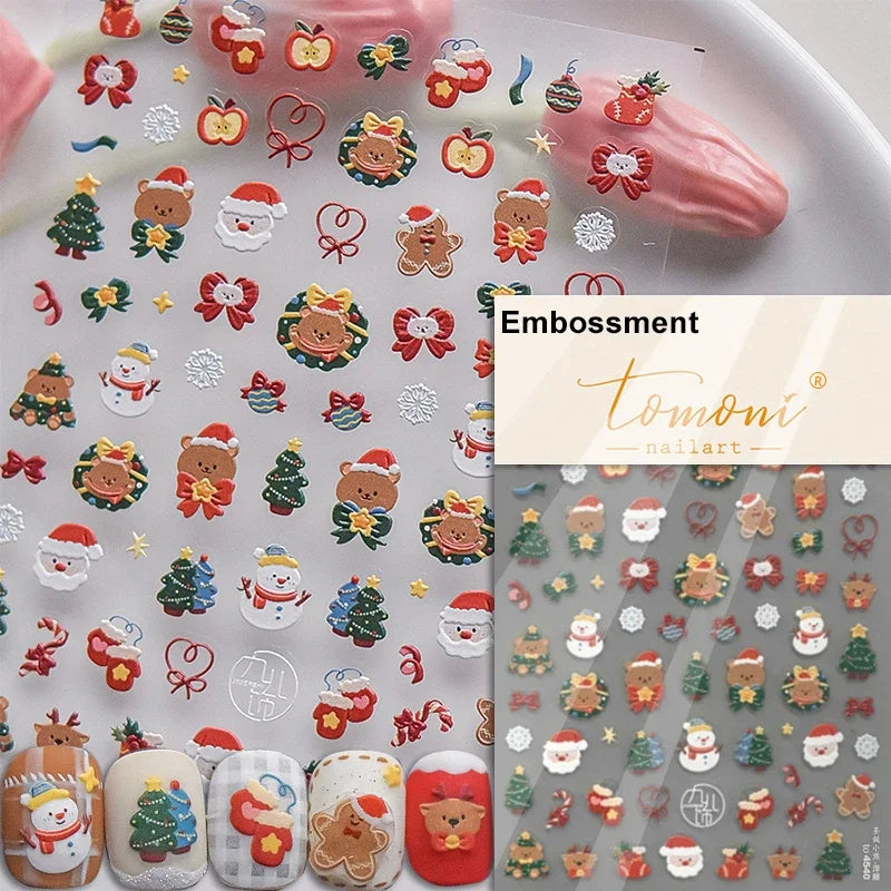 Snowman Apple Stars Gift Bell Snowflake Christmas Tree 3D Jelly Self Adhesive Nail Art Stickers Santa Claus Xmas Manicure Decals (ONLINE ORDER ONLY)