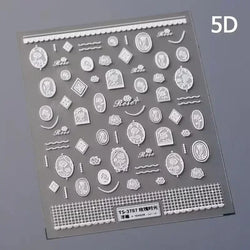 Chic Retro Rose Photo Frame Dried Flower Petal Self Adhesive Nail Art Stickers 5D Hot Stamping Relief Rhinestone Manicure Decals (Online Order Only)