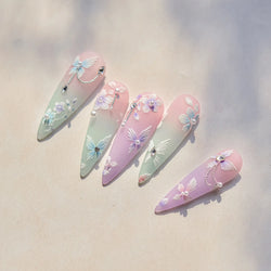 Embroidered Butterfly Flower Colourful Gradient Morning Glory Leaves Self Adhesive Nail Art Stickers Rhinestone Manicure Decals (ONLINE ORDER ONLY)