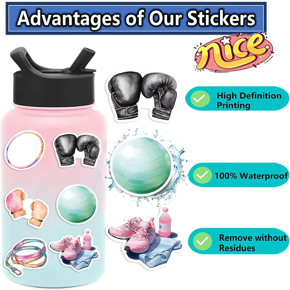 50pcs Inspirational Fitness Graffiti Sticker Decals DIY Water Bottle Motorcycle Laptop GYM Sport Sticker for Kid Toys (ONLINE ORDER ONLY)