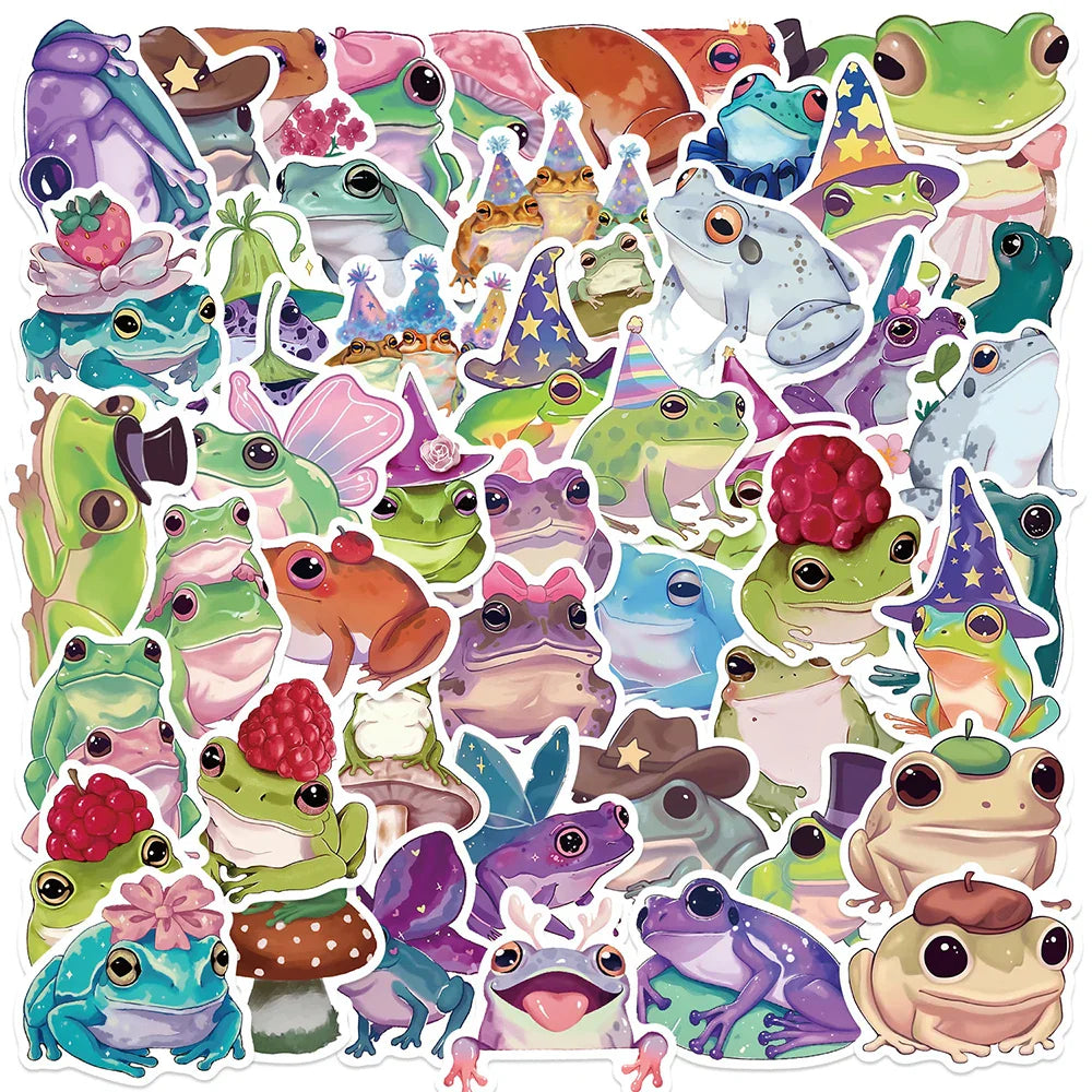 Cute Frog Cartoon Stickers - 10/30/50pcs Aesthetic Decals for Laptop & Scrapbook (Online Order Only)