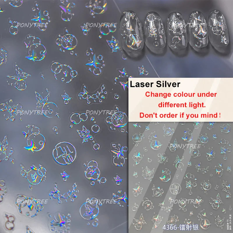 Colorful Bubbles Star Shiny Dreamy Glass Shards Flat 5D Soft Embossed Relief Self Adhesive Nail Art Sticker Chic Manicure Decal (ONLINE ORDER ONLY)