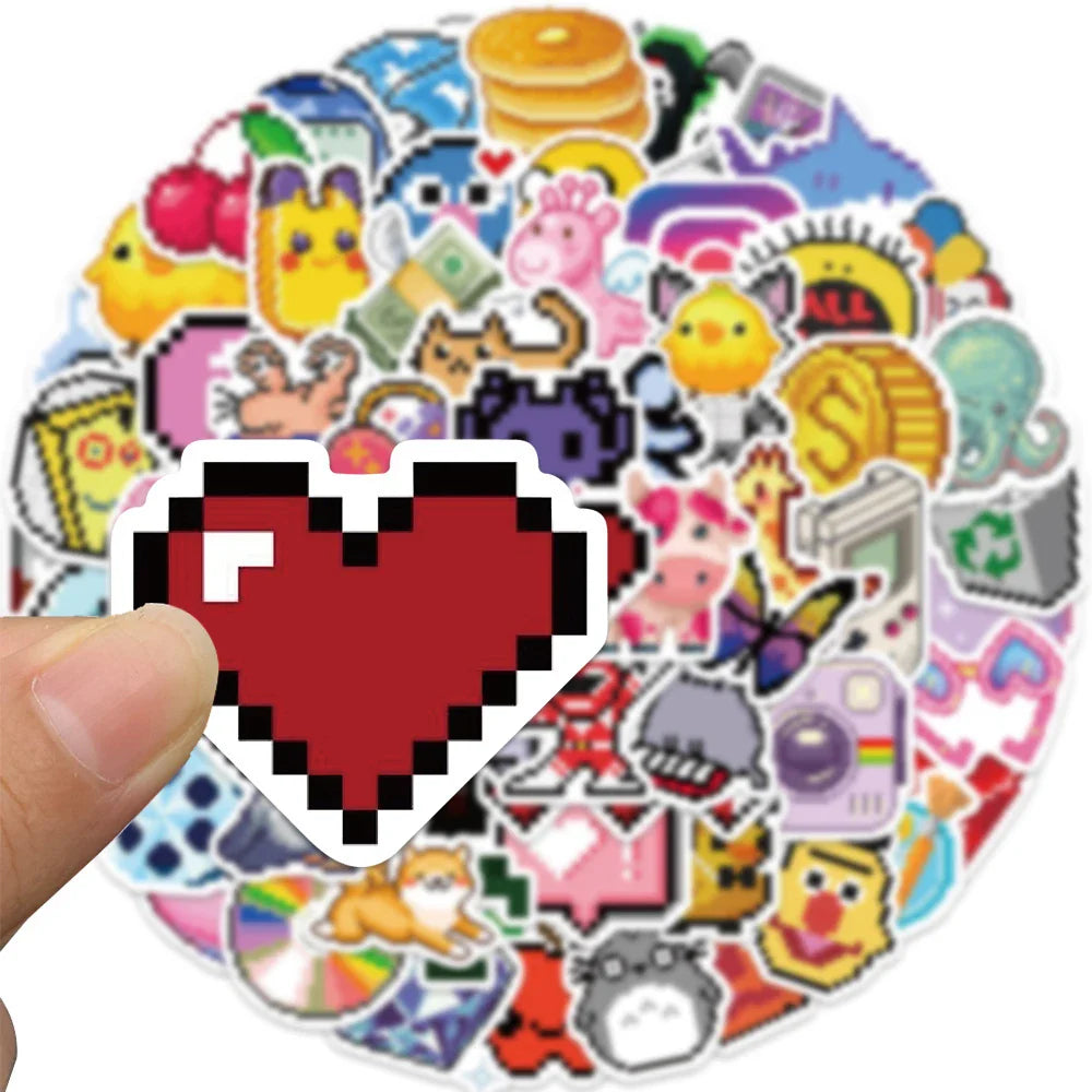 10/30/65PCS INS Style Cute Pixel Cartoon Aesthetic Stickers Laptop Phone Scrapbook Notebook DIY Luggage Graffiti Sticker Kid Toy (ONLINE ORDER ONLY)
