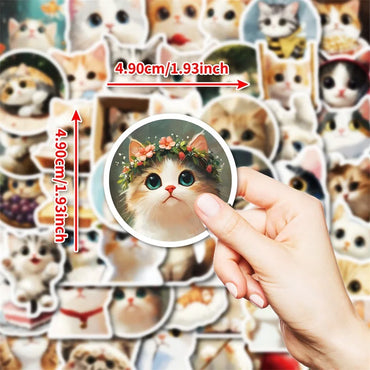 10/30/50PCS Kawaii Oil Painting Cat Sticky PVC Sticker Aesthetic DIY Decoration Scrapbooking Hand Accounting Supplies for Kids (ONLINE ORDER ONLY)