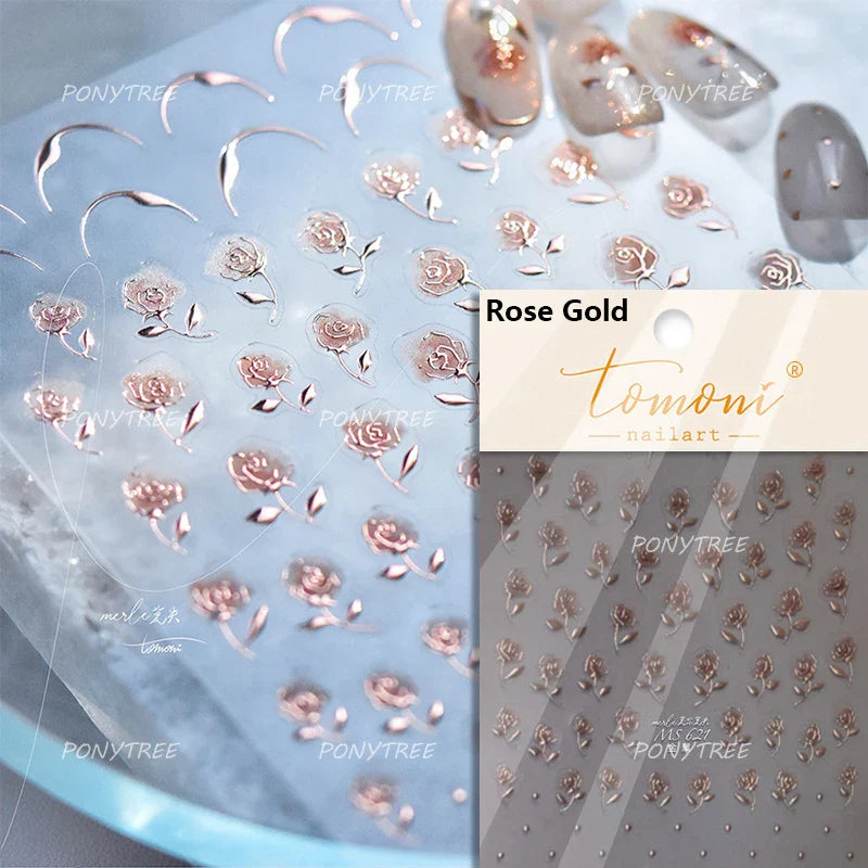 Rose Flower Bouquet Wreath Lace Green Leaves Beautiful Floret Heart Rich Adhesive Nail Art Decorations Stickers Manicure Decals (ONLINE ORDER ONLY)