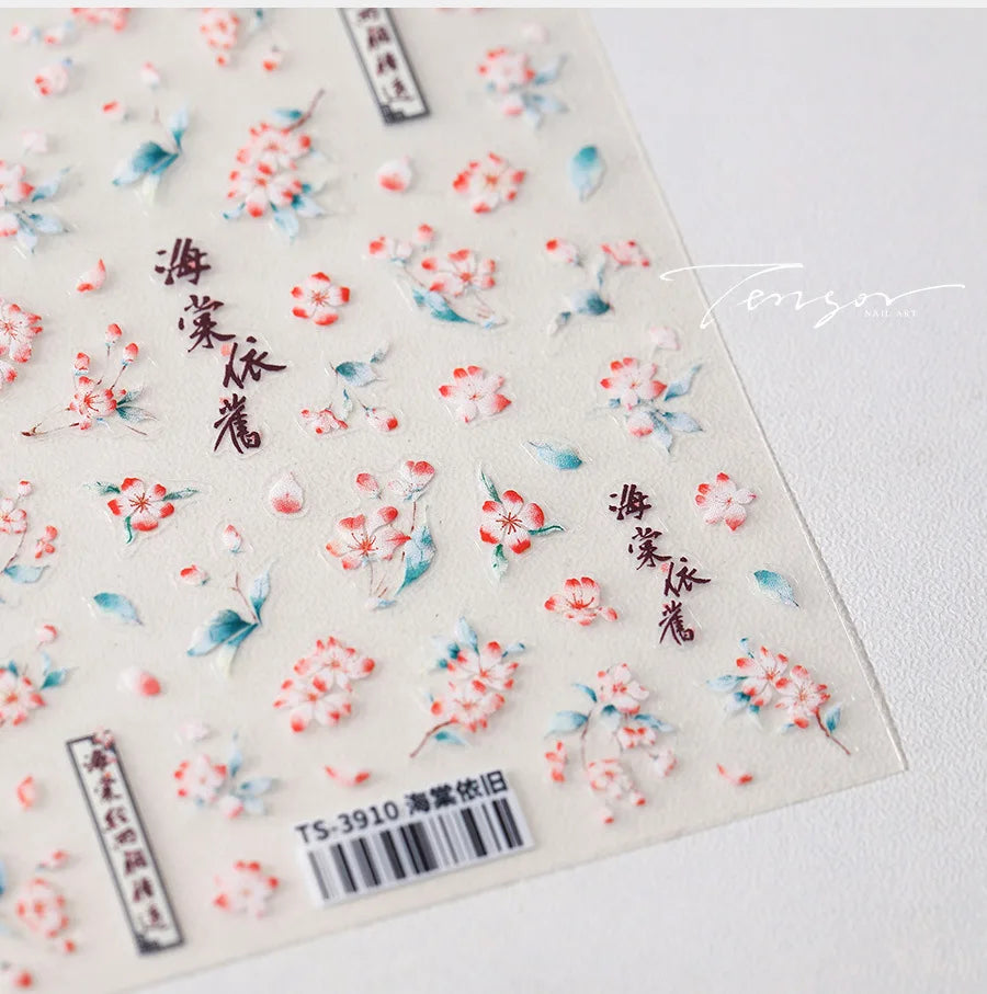 Chic Begonia Flower Miss-grass Pink Gradient Cherry-apple Tree Leaves Peach Blossom Adhesive Nail Art Spring Nail Stickers Decal (ONLINE ORDER ONLY)