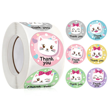 100-500pcs Cute Cat Stickers Decor Thank You Sticker Circle Roll Seal Label Chrome Paper  Gift Box Tag Bakery Envelope Handbag (ONLINE ORDER ONLY)