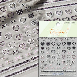 French Style Colorful Square Grid Rhombus Stripe Bowknot Line 3D Self Adhesive Nail Art Stickers Shiny Rhinestone Manicure Decal (Online Order Only)