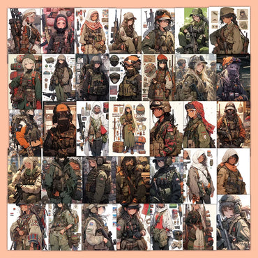 10/60pcs Anime Military Female Soldier Girls Stickers DIY Travel Luggage Phone Guitar Skateboard Graffiti Sticker Decals Kid Toy (Online Order Only)
