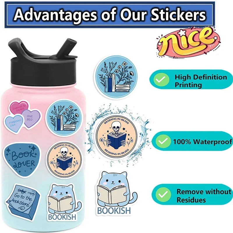10/30/50PCS Kawaii Blue Reading Sticky PVC Sticker Aesthetic DIY Decoration Scrapbooking Hand Accounting Supplies for Kids (Online Order Only)