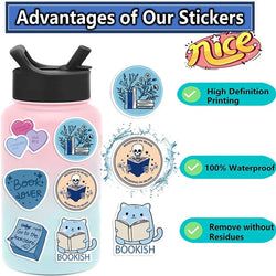 10/30/50PCS Kawaii Blue Reading Sticky PVC Sticker Aesthetic DIY Decoration Scrapbooking Hand Accounting Supplies for Kids (Online Order Only)