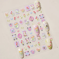 Retro Tulip Flowers Daisy Photo Frame Geometric Border Bowknot Butterfly Soft Relief Adhesive Nail Art Stickers Manicure Decals (ONLINE ORDER ONLY)