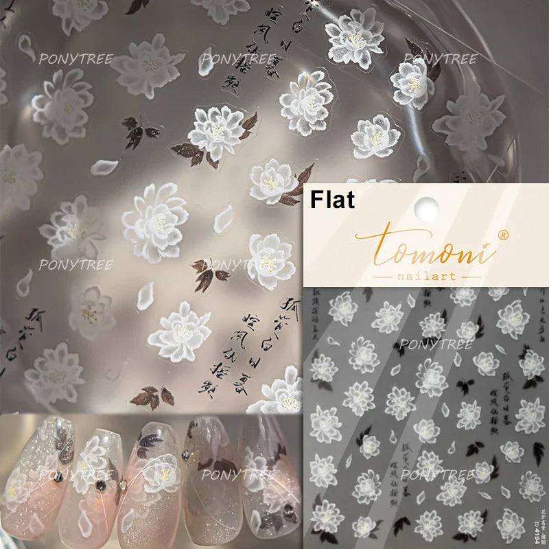 Pure White Lily Petals Flower Butterfly Branch Leaves Line Minimalist Self Adhesive Nail Art Decorations Sticker Manicure Decals (ONLINE ORDER ONLY)