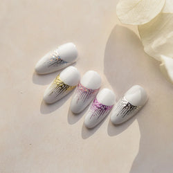 French Romantic Tassel Crescent Moon Laser Charming Gold Silver Arc Self Adhesive Nail Art Stickers Hot Stamping Manicure Decals (Online Order Only)