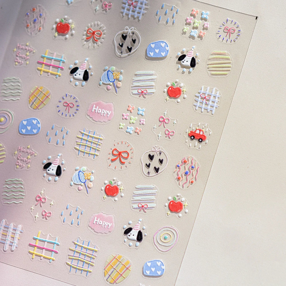 Graffiti Lines Apple Dog Car Bowknot Love Heart Flower Capture Net Grid Butterfly Rain Adhesive Nail Art Sticker Manicure Decals (ONLINE ORDER ONLY)