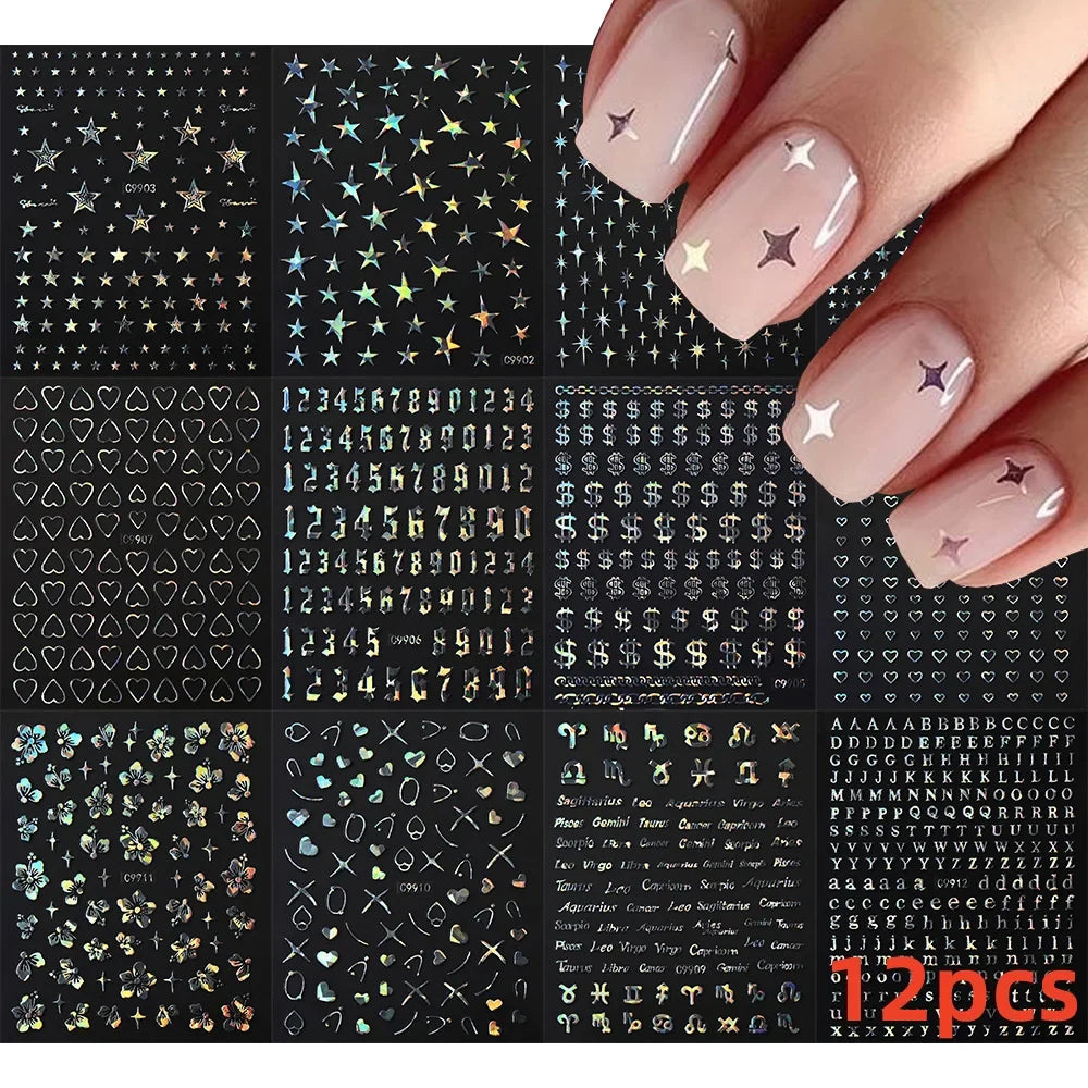 12 Sheets Valentines Nail Stickers Red Heart Nail Art Sticker Decal Solid Hollow Heart 3D Self-Adhesive Design Nail Art Supplies (ONLINE ORDER ONLY)