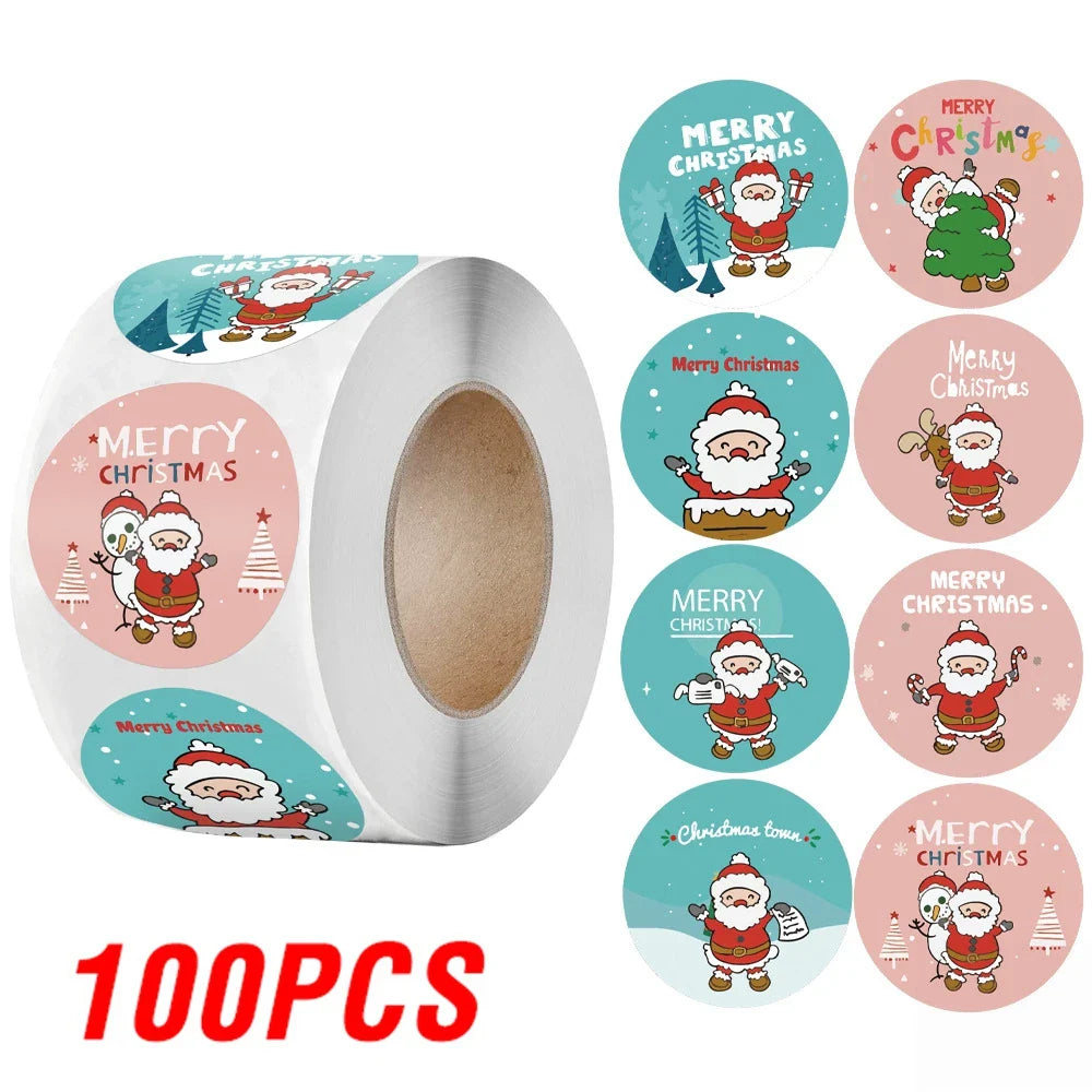 100-500Pcs New 1 Inch Christmas Theme Seal Labels Stickers For DIY Gift Baking Package Envelope Stationery Decoration (ONLINE ORDER ONLY)