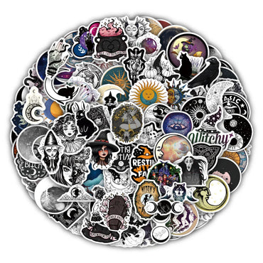 10/30/50/110pcs Cool Witch Moon Gothic Cartoon Stickers Aesthetic Decals Skateboard Laptop Guitar Phone Graffiti Sticker Kid Toy (ONLINE ORDER ONLY)
