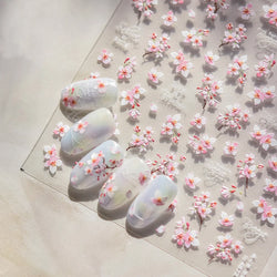 Flowers Blooming Cherry Blossom Sakura Living Peach Branch 5D Soft Relief Spring Adhesive Nail Art Sticker Chic Manicure Decals (ONLINE ORDER ONLY)