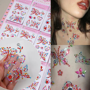 12Pcs 3D Stickers On The Face Rhinestone Makeup Bright Face Art Sticker Girl's Temporary Tattoo Rhinestone For Strasse Makeup &* (Online Order Only)