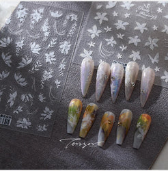 Pure White Lily Petals Flower Butterfly Branch Leaves Line Minimalist Self Adhesive Nail Art Decorations Sticker Manicure Decals (ONLINE ORDER ONLY)