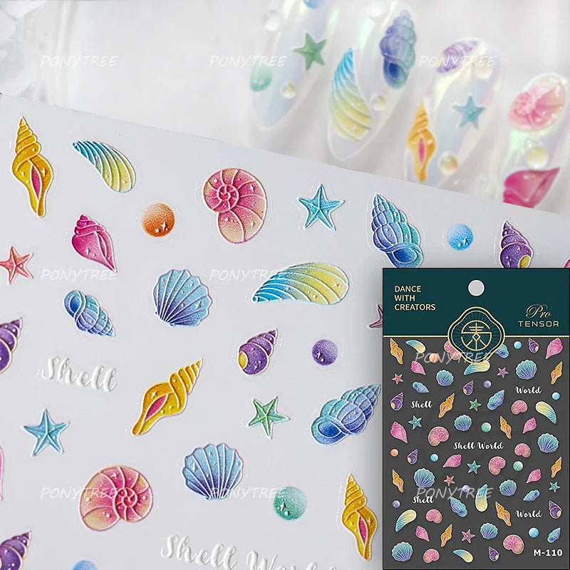 Ray Fish Shell  Conch Water Bubbles Octopus Starfish Mermaid Jellyfish Otter Dolphin Nail Art Decorations Sticker Manicure Decal (ONLINE ORDER ONLY)