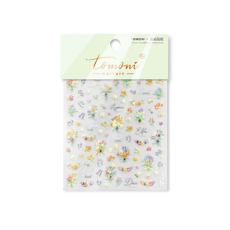 Cute Spring Flowers Purple Blue White Bowknot Rose Garden Daisy 5D Soft Embossed Relief Adhesive Nail Art Sticker Manicure Decal (ONLINE ORDER ONLY)