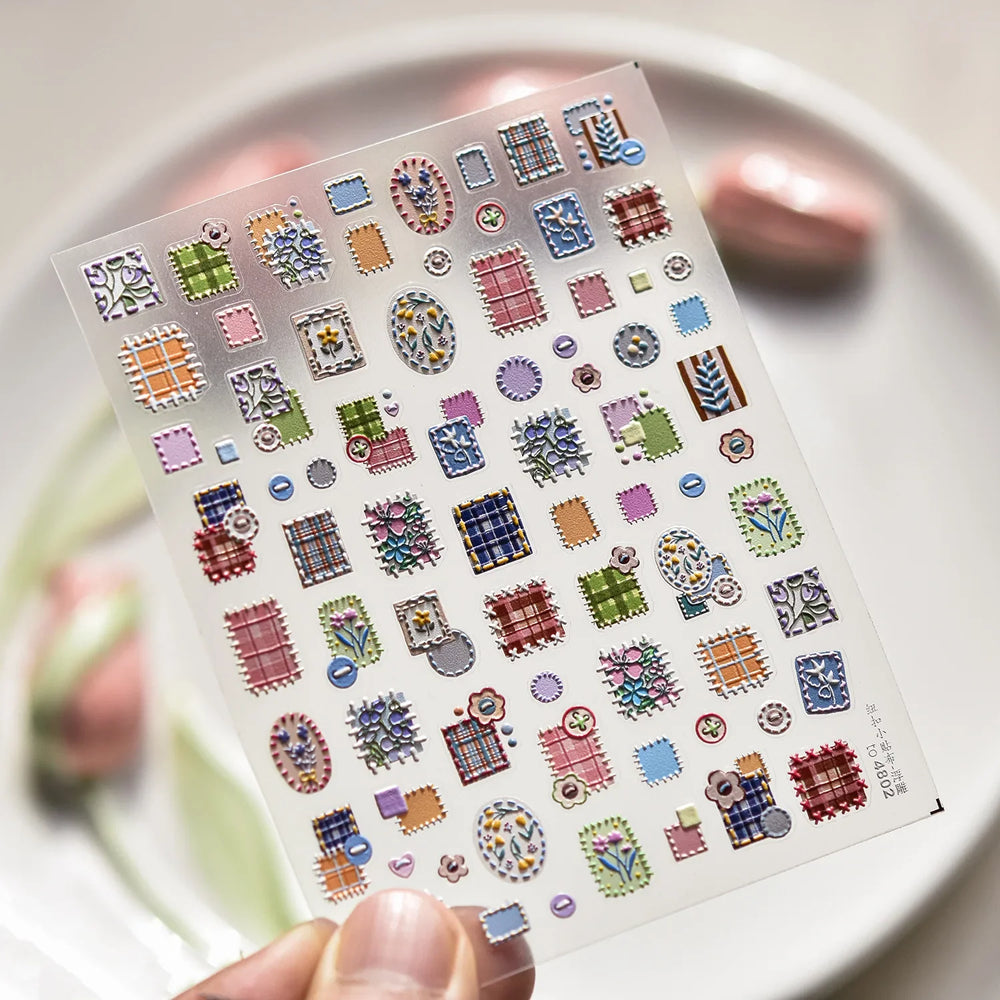 Button Rag Floral Print Flower Small Sticker Cloth Morning Glory Figure Pattern Thread Adhesive Nail Art Stickers Manicure Decal (ONLINE ORDER ONLY)