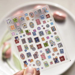 Button Rag Floral Print Flower Small Sticker Cloth Morning Glory Figure Pattern Thread Adhesive Nail Art Stickers Manicure Decal (ONLINE ORDER ONLY)