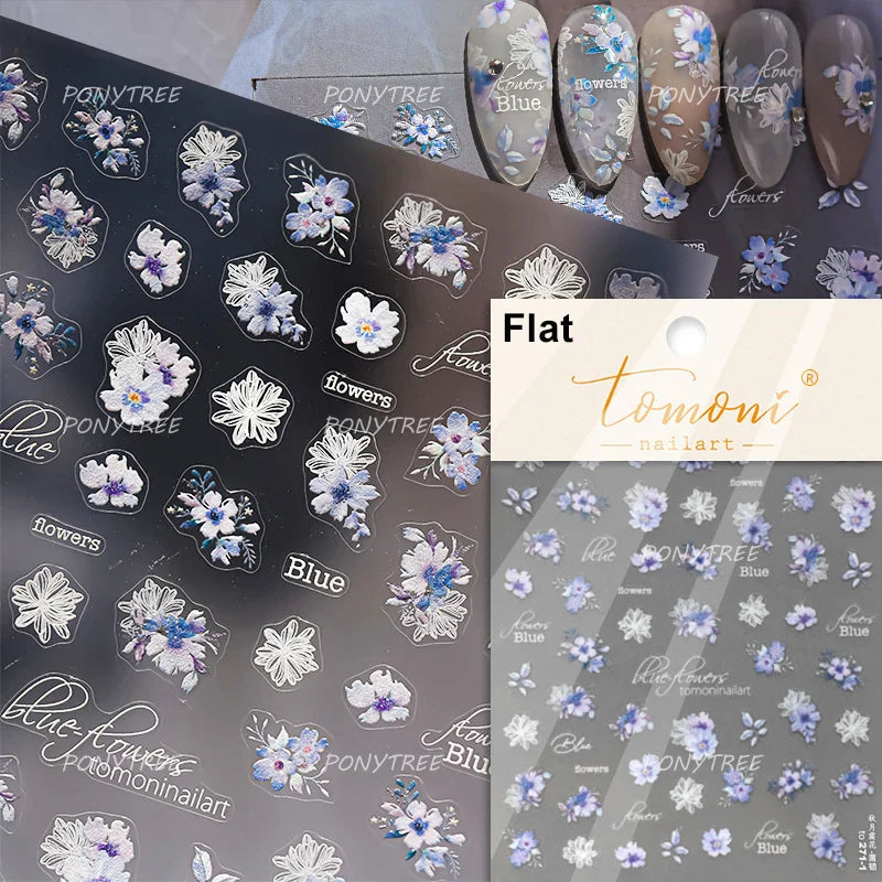 White Pink Flower Dreamy Romantic Petal Jelly Shiny Peach Blossom Polarized Light Delicate Nail Art Stickers 5D Manicure Decals (ONLINE ORDER ONLY)