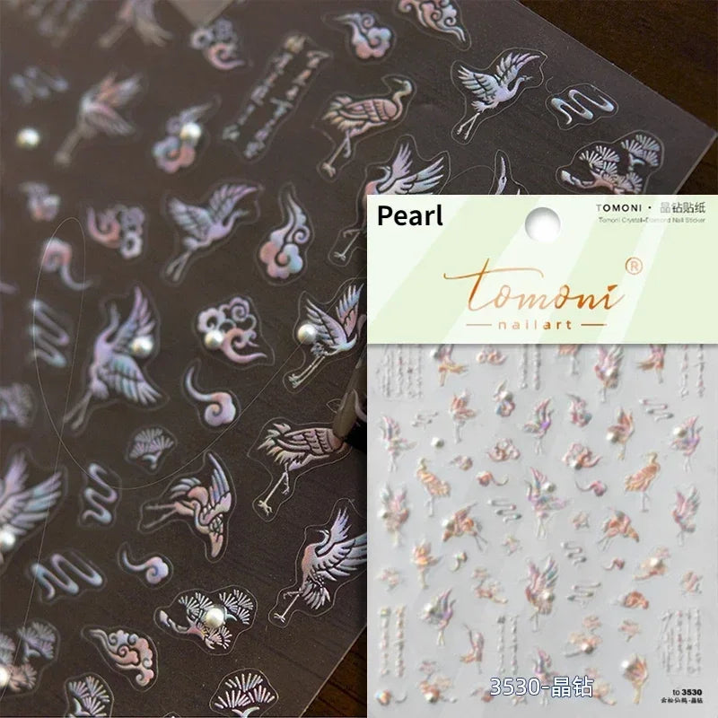 Charming Blue Sparrow Feather Rhinestone Wings Peacock Sparrow Dreamy Jelly Stars Self Adhesive Nail Art Stickers Manicure Decal (ONLINE ORDER ONLY)