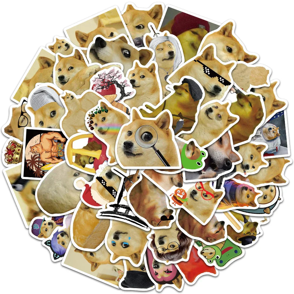 50pcs Funny Spoof Dogs Meme Sticker For Laptop Water Bottle Phone Kids Toy Waterproof Graffiti Bicycle Car Decals (ONLINE ORDER ONLY)