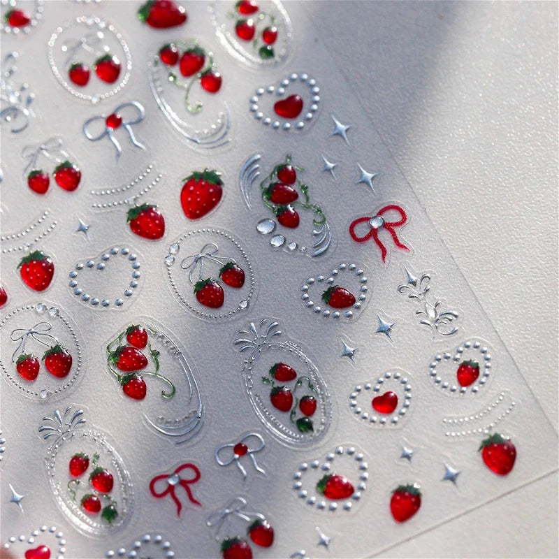 Lovely Red Seductive Strawberry Line Bowknot Love Heart Star Jelly Cherry Delicate Self Adhesive Nail Art Sticker Manicure Decal (ONLINE ORDER ONLY)