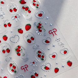 Lovely Red Seductive Strawberry Line Bowknot Love Heart Star Jelly Cherry Delicate Self Adhesive Nail Art Sticker Manicure Decal (ONLINE ORDER ONLY)