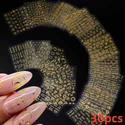 30Pcs/Set Red Golden 3D Nail Art Sticker Hot Stamping Hollow Decals Mixed Designs Adhesive Flower Nail Tips Letter Butterfly Set (Online Order Only)