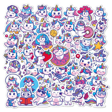 10/30/50PCS Funny Cartoon Unicorn Sticker Decals Gift DIY Phone Scrapbook Suitcase Helmet Car Classic Toys Waterproof Stickers (ONLINE ORDER ONLY)