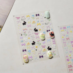 Shiny Black Rabbit Bowknot Flower Cake Fork Spoon 5D Soft Embossed 3D Flat Self Adhesive Nail Art Stickers Lovely Manicure Decal (ONLINE ORDER ONLY)