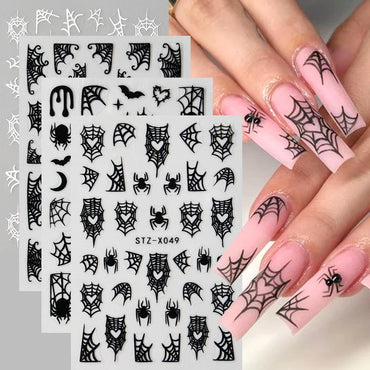 2 or 4pcs Halloween Nail Art Stickers Heart Spider Webs Designs Bat Moon Star Sliders Self-Adhesive Decals For Festive Manicure (ONLINE ORDER ONLY)