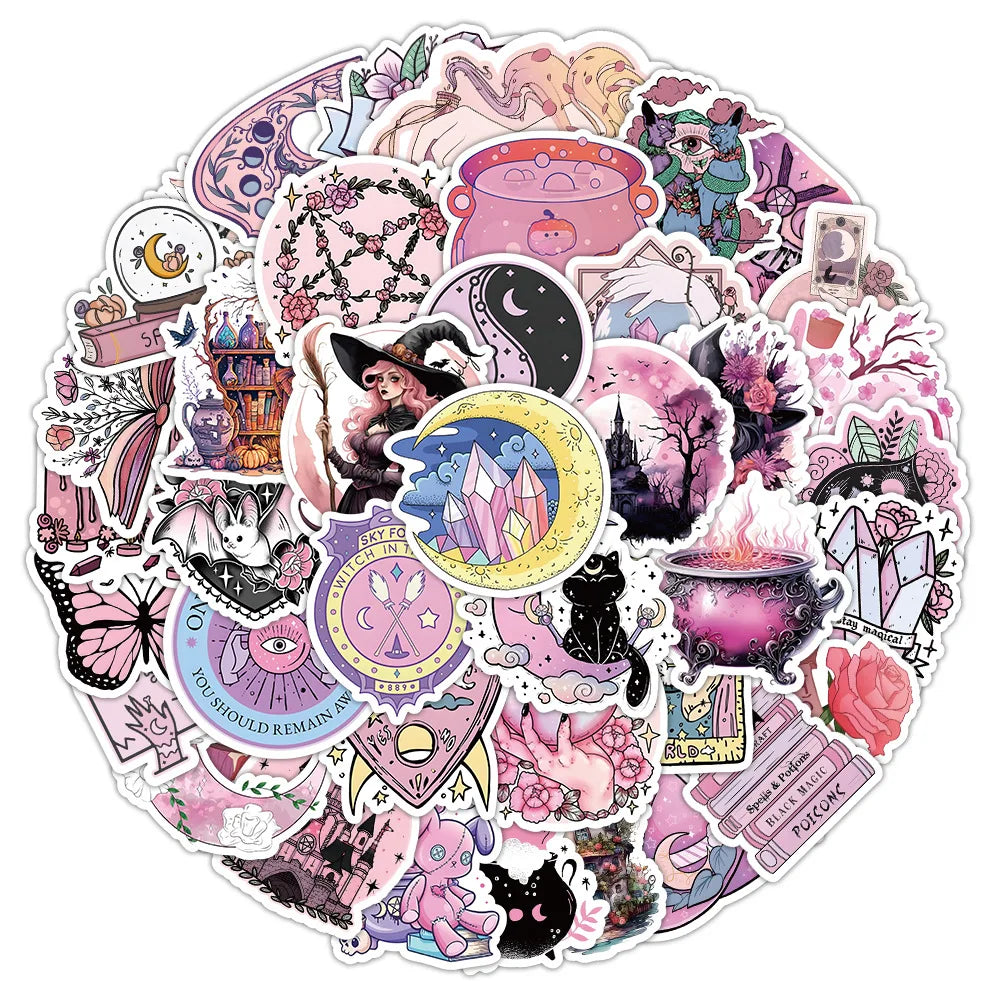 Pink Witch Cartoon Stickers for Phone Laptop Luggage Skateboard Decals (ONLINE ORDER ONLY)
